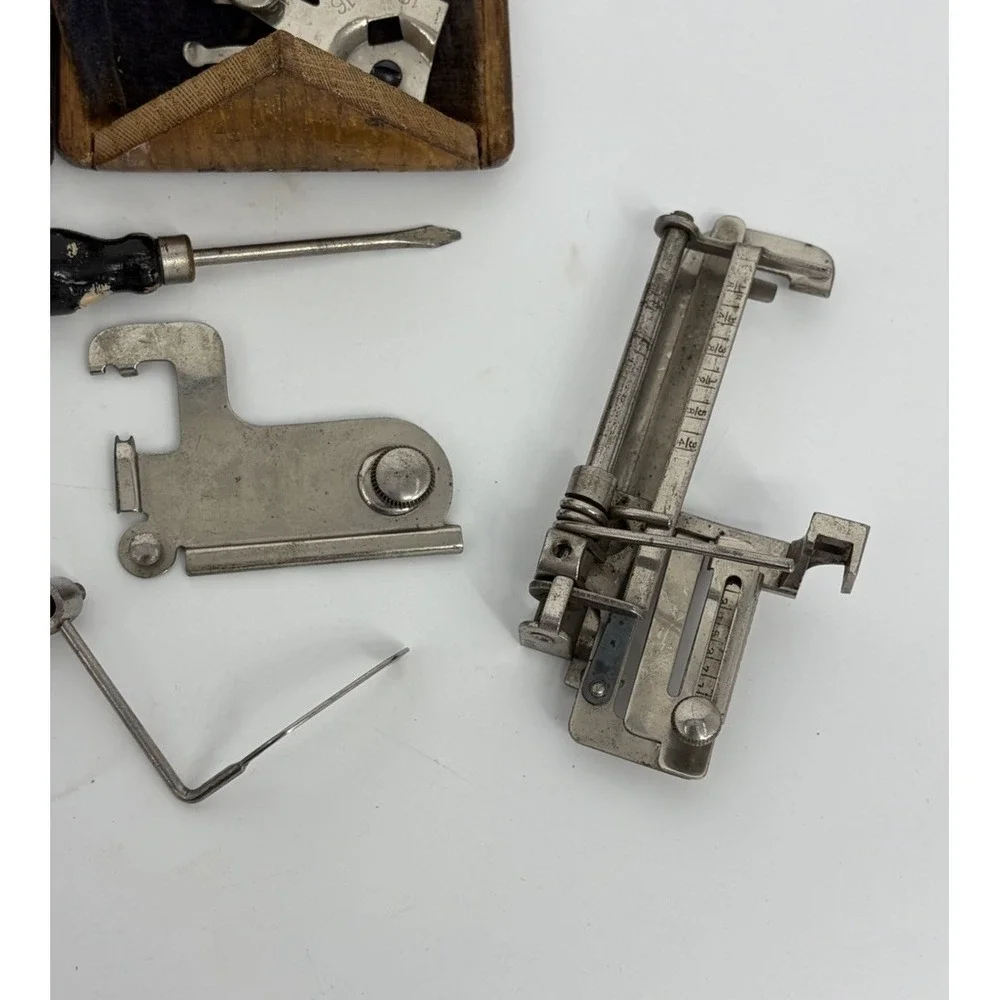 Antique Singer Sewing Machine Puzzle Box with Accessories Parts Roll Up